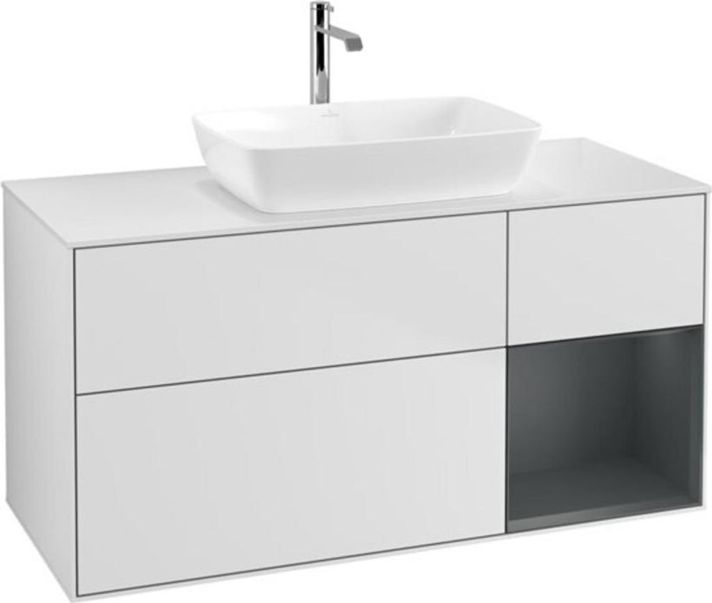 V&B Waschtischunterschrank Wandbeleuchtung Finion 120cm, Pl wh. m, Reg md m Lac, wh. m Lac