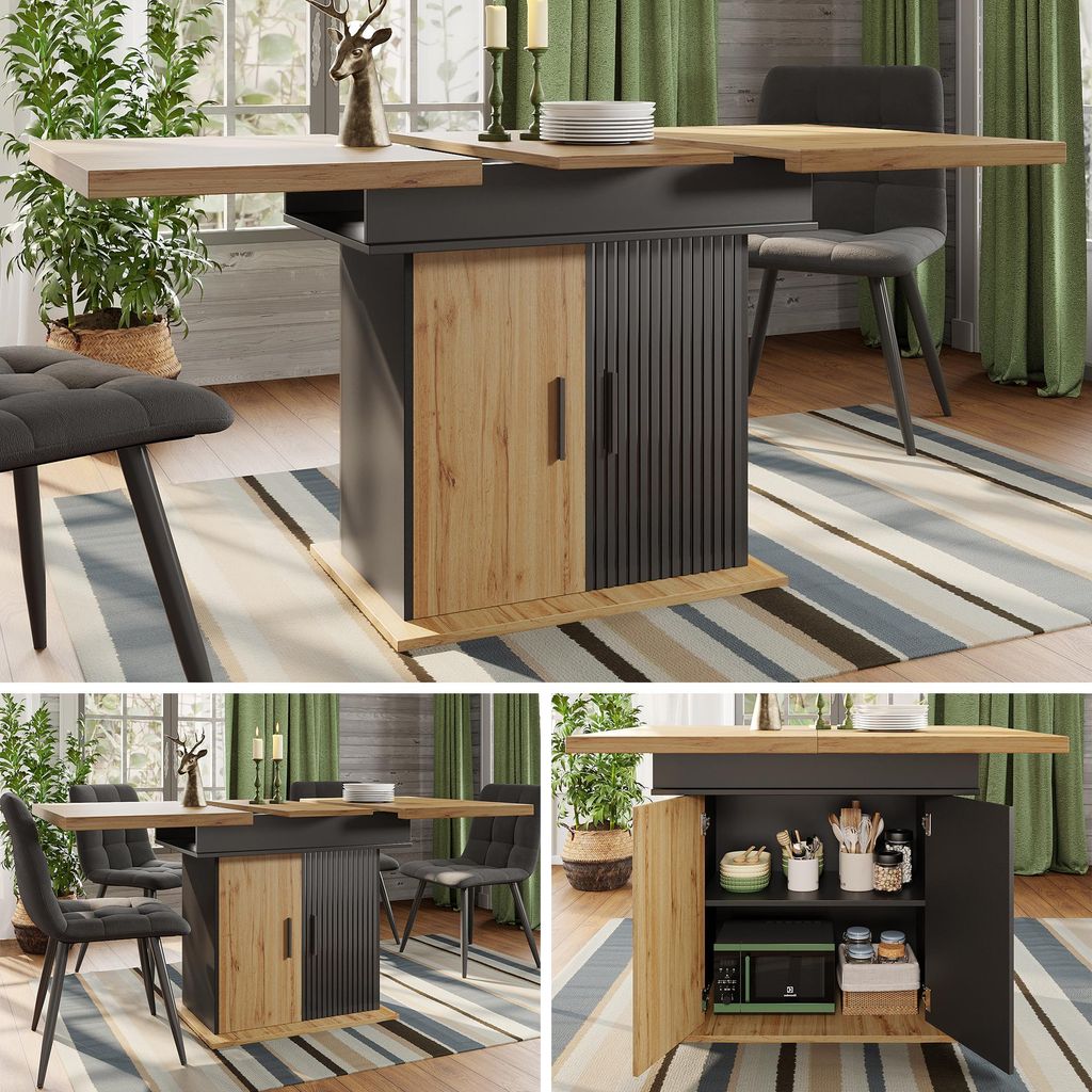 Esstisch Teleskoptisch(110-140×80cm), klappbarer Küchentisch für 4-6 Personen, Ausziehbarer Esstisch ,platzsparender Küchentisch,für Küche un...