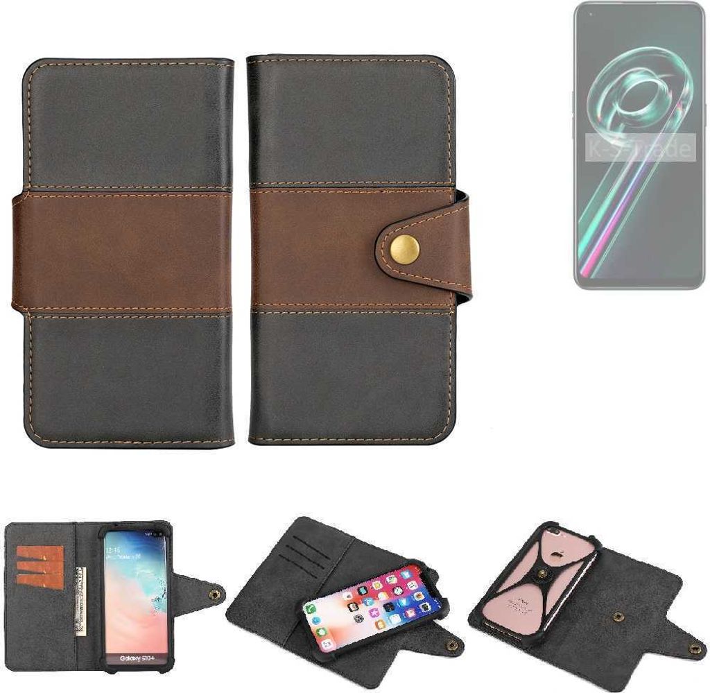 K-S-Trade Handyhülle Schutzhülle Hülle Bookstyle Wallet-Case kompatibel mit Realme 9 Pro Plus Bumper Rundumschutz schwarz-braun 1x