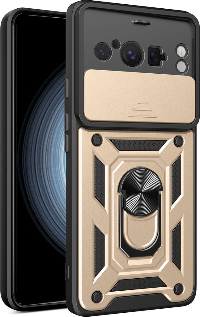Hülle für Google Pixel 8 Pro mit Ring Ständer Halter Dia Kameraschutz TPU PC Hybrid Handyhülle Gold