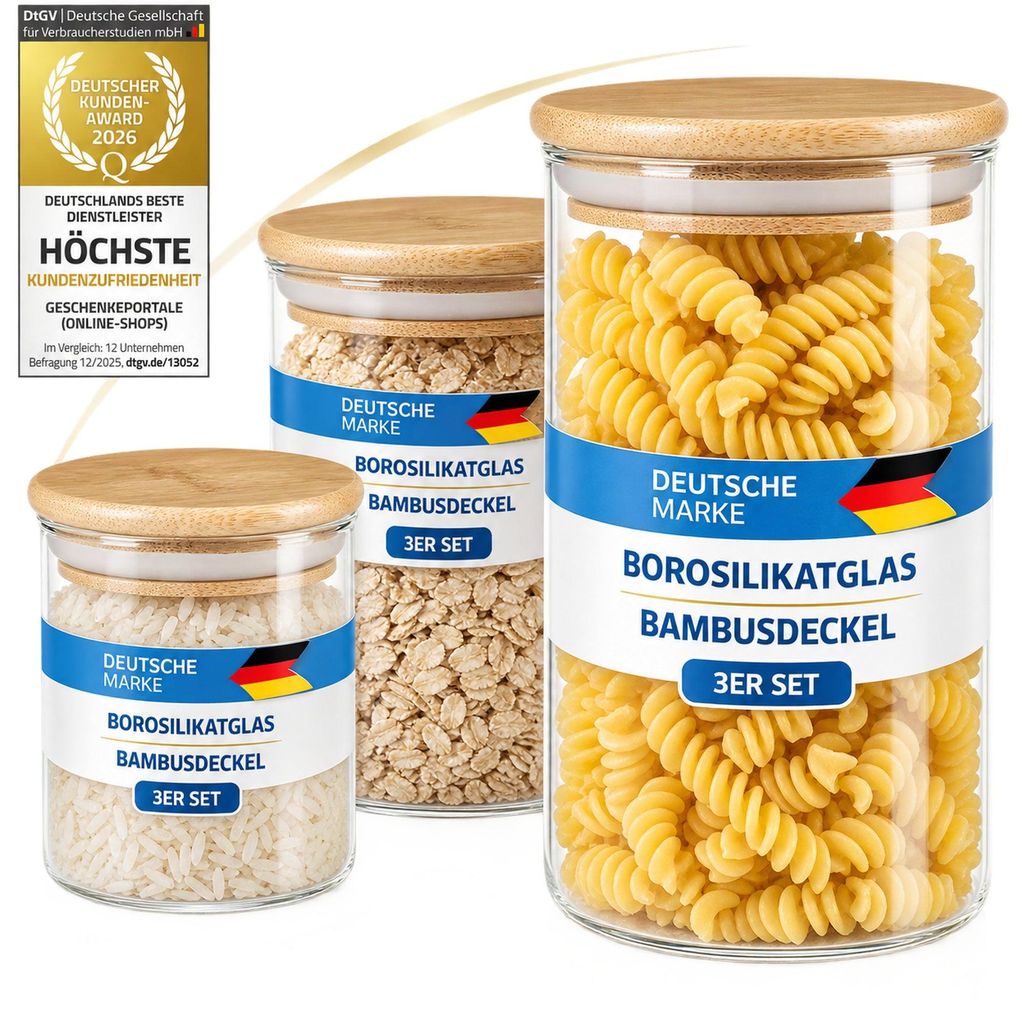 Dimono set van 3 voorraadpotten van borosilicaatglas met Productafbeelding 