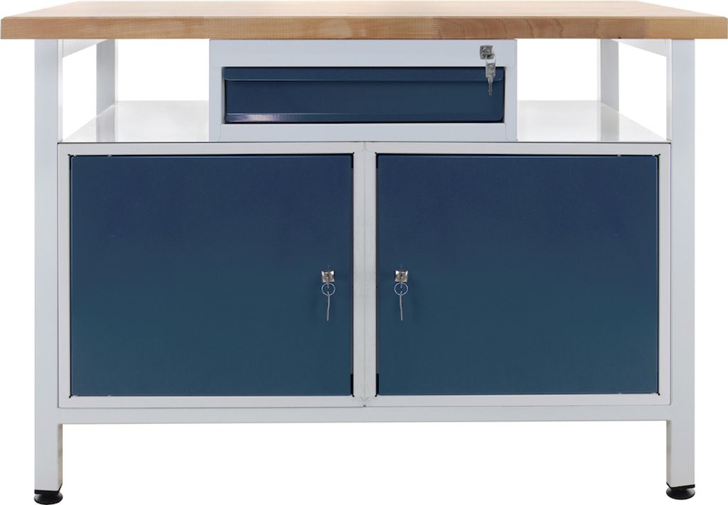 Werkbank Rhino mit Einzelschublade + 2 Türen | HxBxT 84x120x60cm | Traglast 300kg | Lichtgrau/Anthrazitgrau