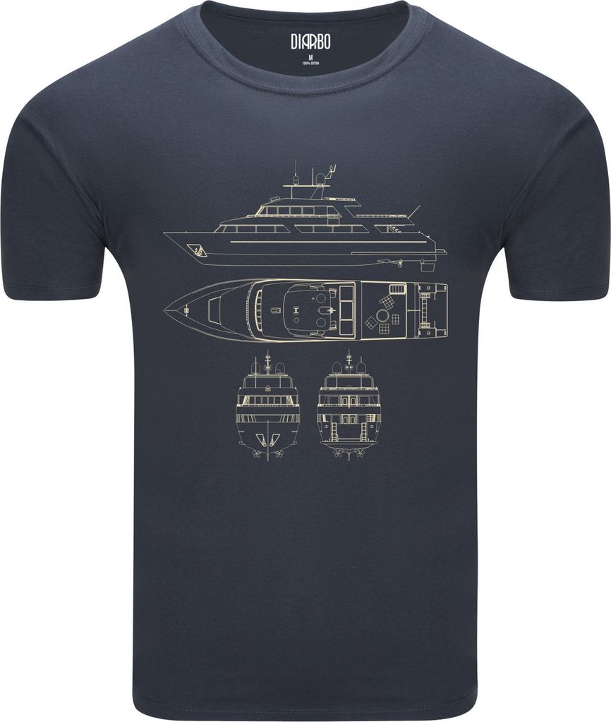Diarbo Herren T-Shirt mit Blaupausen Druck Yacht Dunkelgrau Gr.S