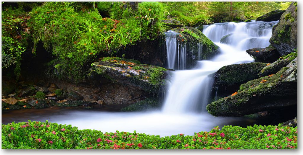 Tulup Leinwandbild - 140x70 cm - Wandkunst - Drucke auf Leinwand - Leinwanddruck - Landschaften - Grün - Wasserfall im Wald