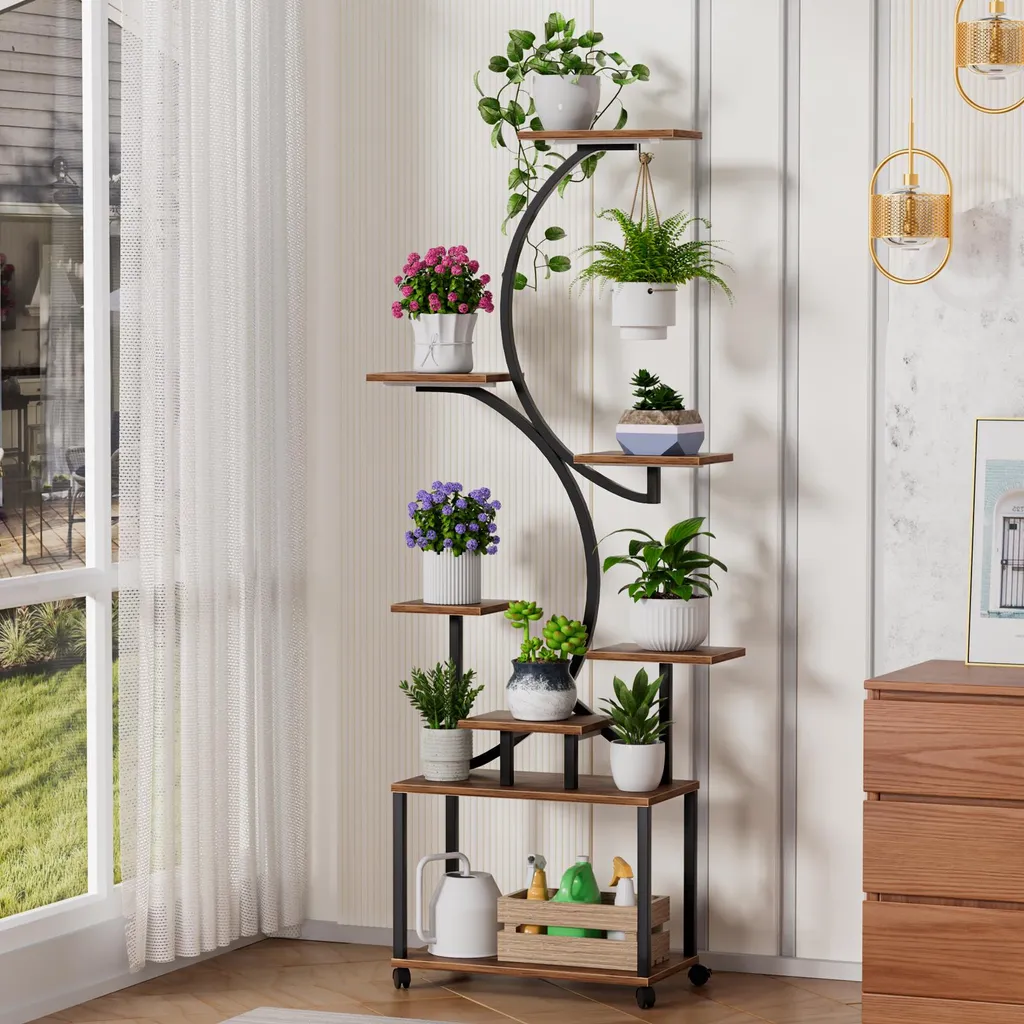 Support plantes 8 niveaux brun avec lampes de croissance intégrées - 5