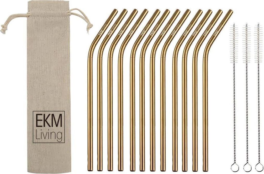 EKM Living Edelstahl Strohhalme 12er Set Kupfer gebogen GmbH, Trinkhalme, bruchfest, wiederverwendbar, spülmaschinengeeignet, plastikfrei (Kupfer ...