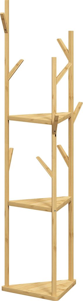 Bambus Kleiderständer Garderobe 9 Haken 3 Ablagen Natur Holz