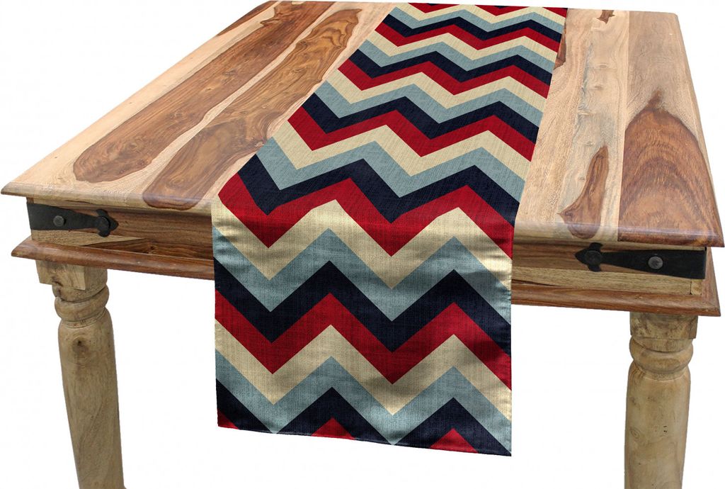 ABAKUHAUS Winkel Tischläufer, Retro Abstract Stripes, Esszimmer Küche Rechteckiger Dekorativer Tischläufer, 40 x 300 cm, Babyblau Marineblau