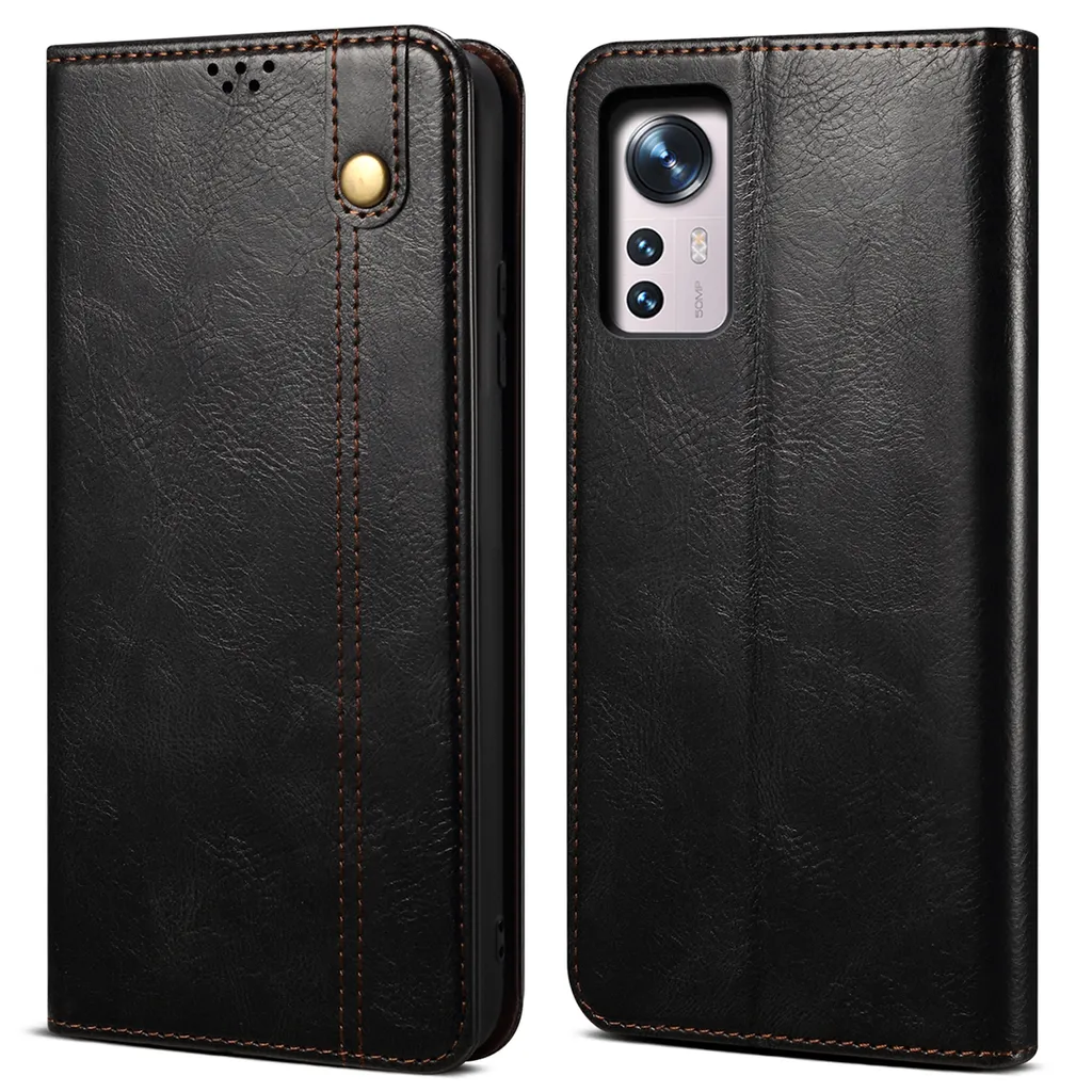 Cover Xiaomi 12 Pro Libro Pelle Nera Business - Stand & Card Holder