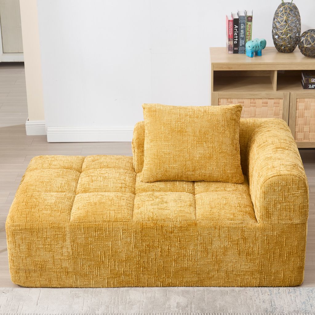 STILVORA Ecksofa,Modernes Chaiselongue Relaxsofa mit Armlehnen&Kissen,keine Installation erforderlich,Seitentasche für Fernbedienung,Gelb