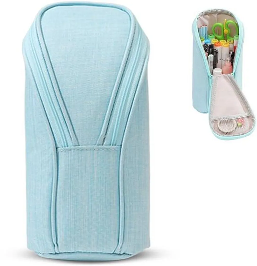 Trousse scolaire bleue unie - Grand étui à crayons pour collège et lycée