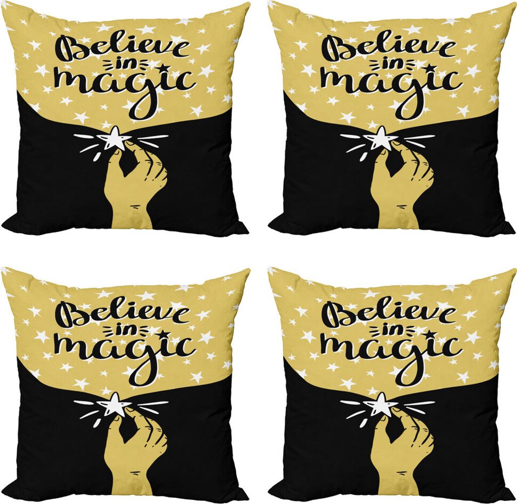 ABAKUHAUS Sprichwort Kissenbezug Set (4 Stück), Glauben Sie an Magie Beschriftung, Moderner Doppelseitiger Digitaldruck, 50 cm x 50 cm, Gelb und S...