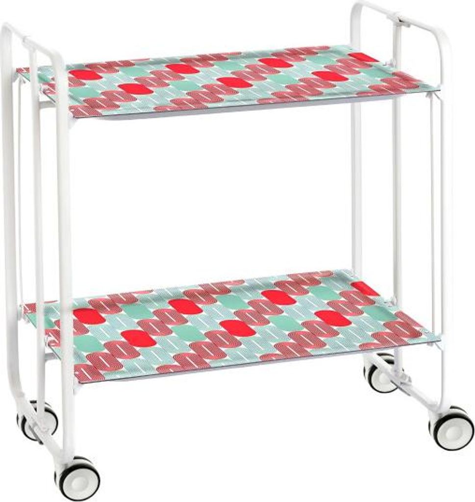 DON HIERRO - Klappbarer Servierwagen BAUHAUS mit Rollen – Metallgestell weiß, 2 Ebenen, 4 Positionen