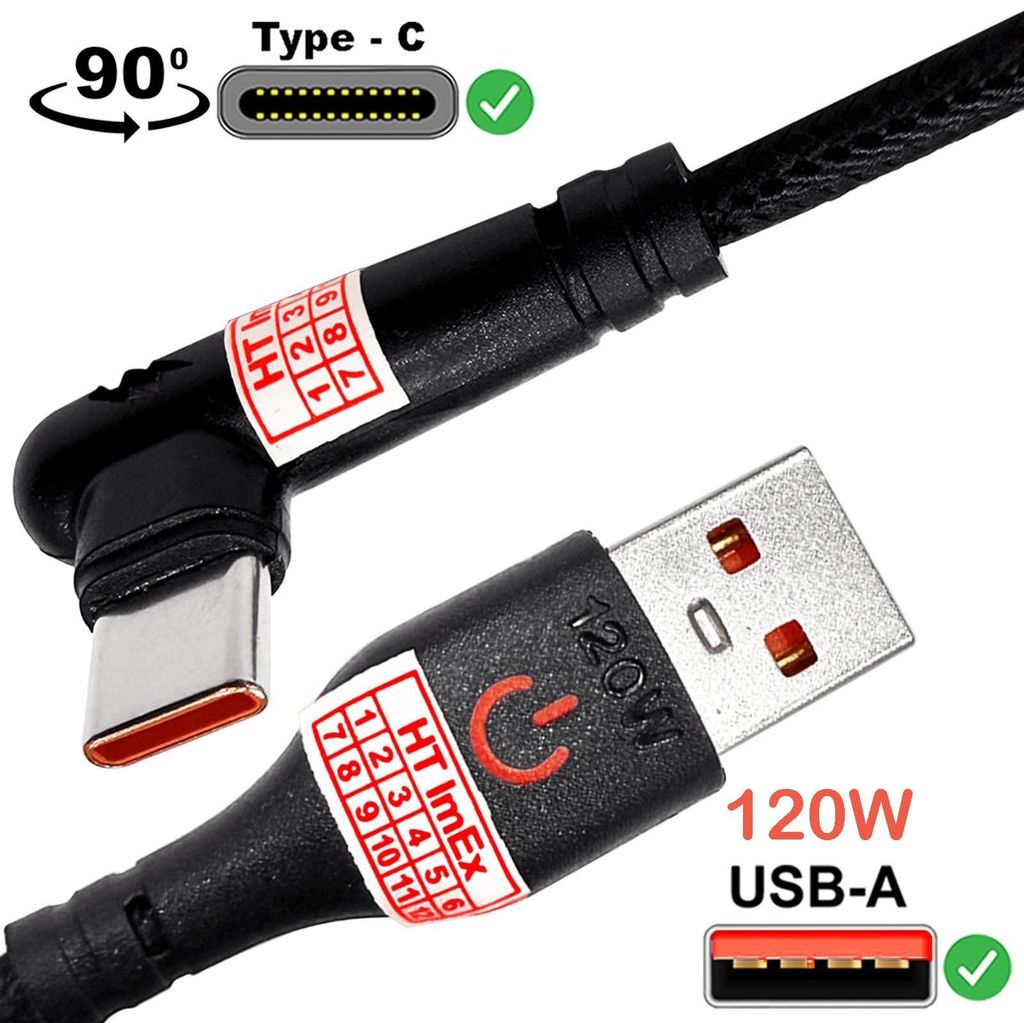 USB-A USB-C Kabel 1m 90° Winkelstecker Nylon Produktbild 