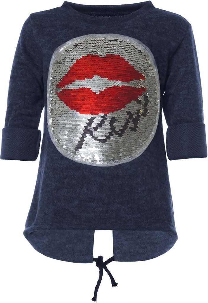 BEZLIT Mädchen Wende Pailletten Pullover mit Kussmund-Motiv Kuss Blau 116