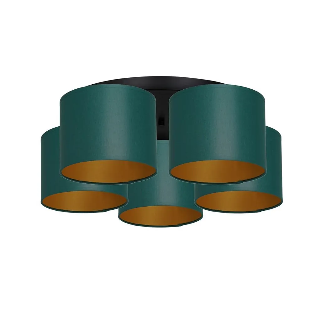 Plafonnier Soho 5 sources de lumière finition luxe vert et doré