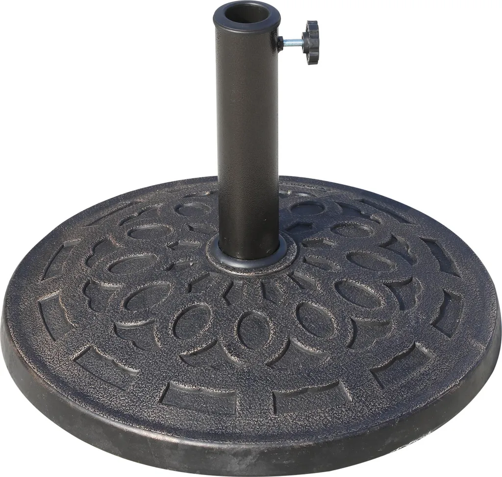 Socle de parasol extérieur en résine robuste motif rosace coloris bronze