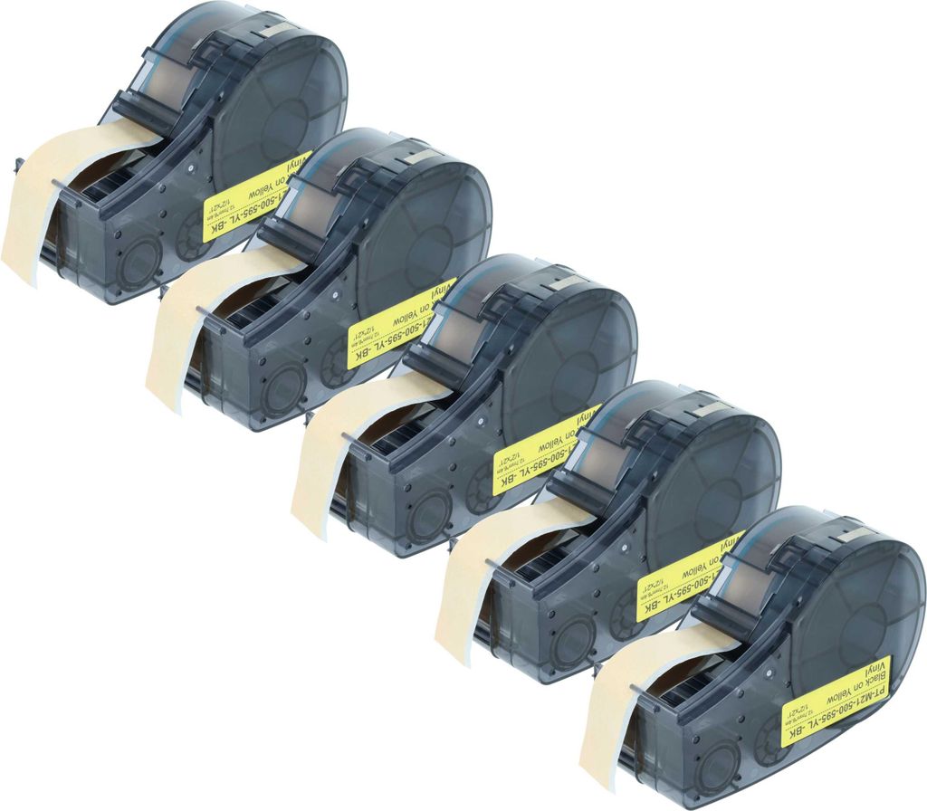 vhbw 5x Schriftband-Kassette Ersatz für Brady M21-500-595-YL für Etiketten-Drucker 6,4m x 12,7mm Schwarz auf Gelb, Vinyl