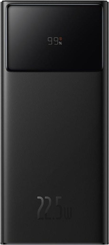 A black power bank with a digital display showing '99%' and '22.5W' printed on it.
