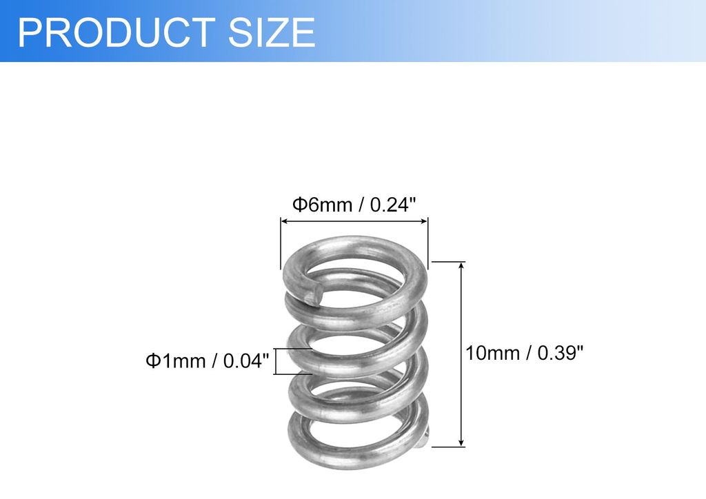 6 Stš¹ck Druckfedern, Edelstahl Spiralfedern, 1 mm Draht Dia. x 6 mm Au?en Dia. x 10 mm L?nge Verl?ngerungsfeder Kugelschreiber Druckfedern fš¹...