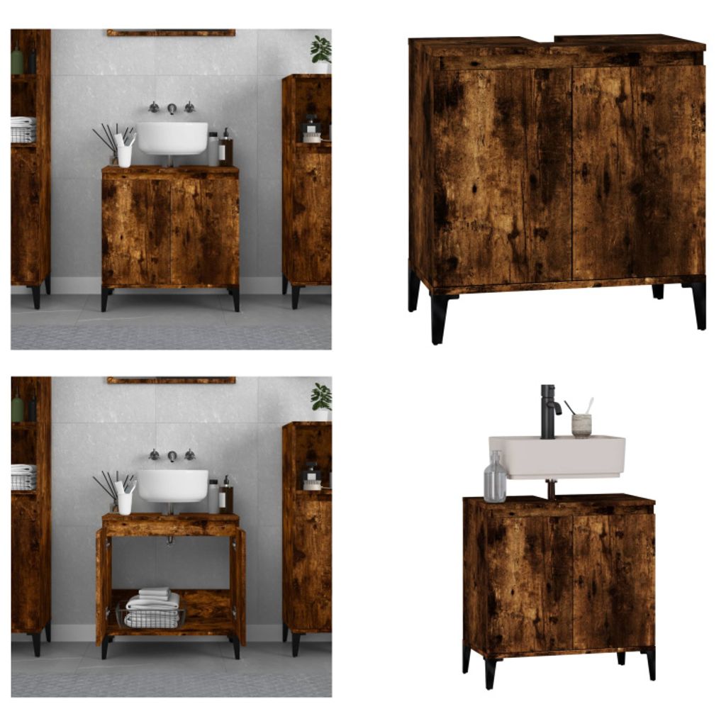 vidaXL Waschbeckenunterschrank Räuchereiche 58x33x60 cm Holzwerkstoff - Waschbeckenschrank - Waschbeckenschränke - Waschbeckenunterschrank - Bade...