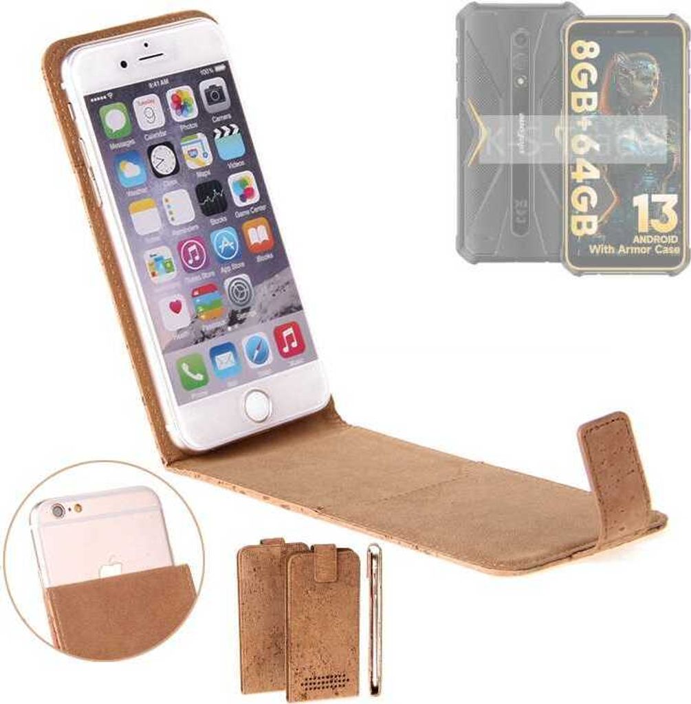 K-S-Trade Handyhülle kompatibel mit Ulefone Armor X12 Pro Kork Hülle Flipstyle Case Schutzhülle Kork Case Hülle Flip cover Klapphülle Klapp,