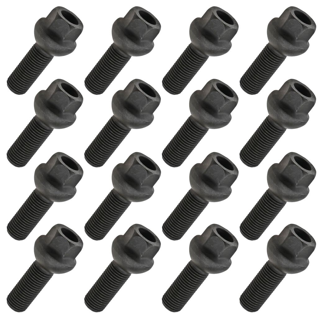 16x Radschrauben M14x1.5 34mm Kugel R14 Schwarz SW19 Alu Stahlfelgen Audi VW Skoda Seat