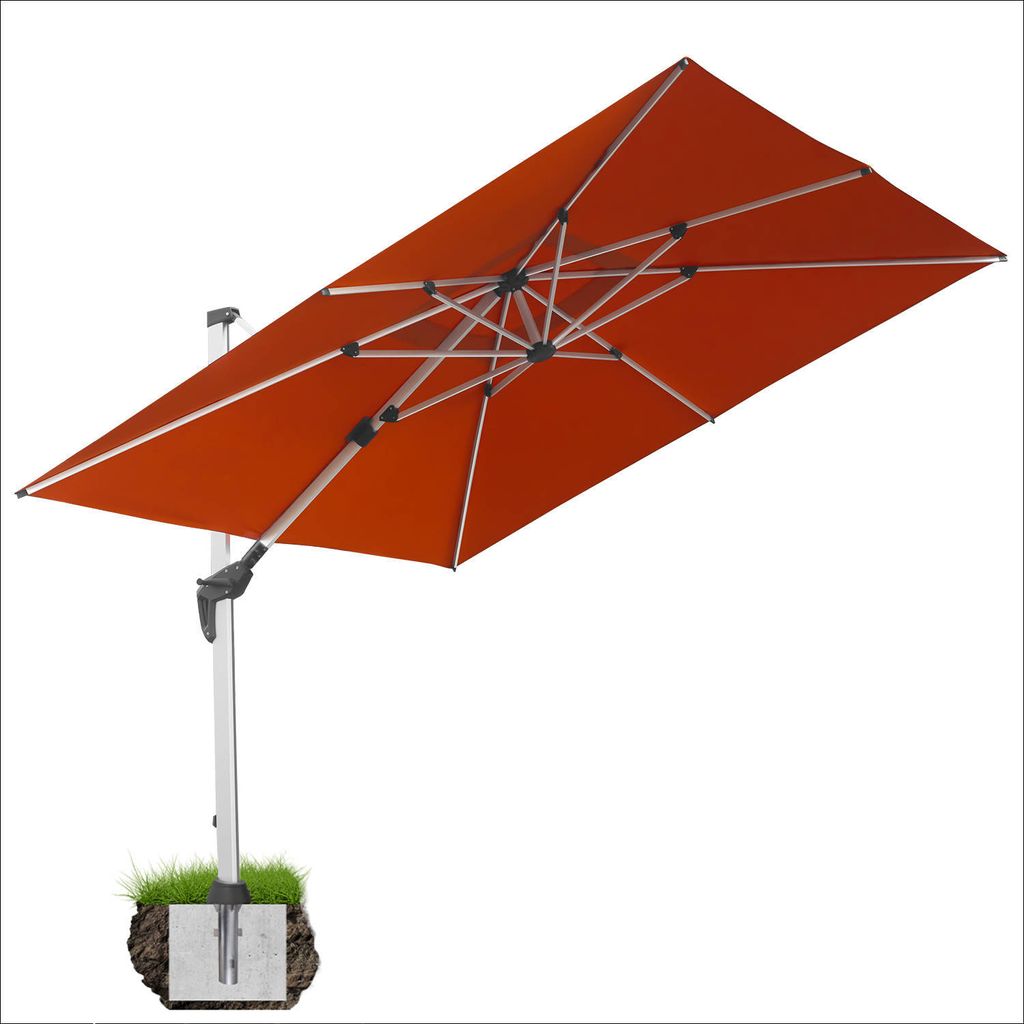 anndora Ampelschirm Aluminium terrakotta 3m x 3m quadratisch - 360o drehbar - komplett schwenkbar neigbar - inklusive Bodenanker - mit Bodenanker ...