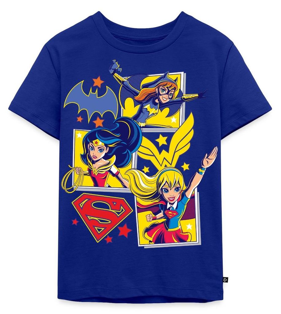 Spreadshirt Super Hero Girls Batgirl Wonder Woman Supergirl Kacheln Kinder Premium T-Shirt, 98/104 (2 Jahre), Royalblau