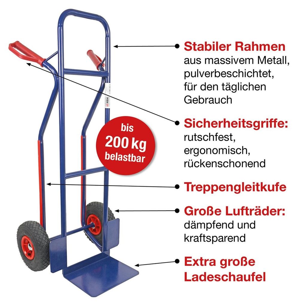 HBH® Sackkarre 200kg Luftreifen TK200LU04, hoher Ramen, Produktbild 