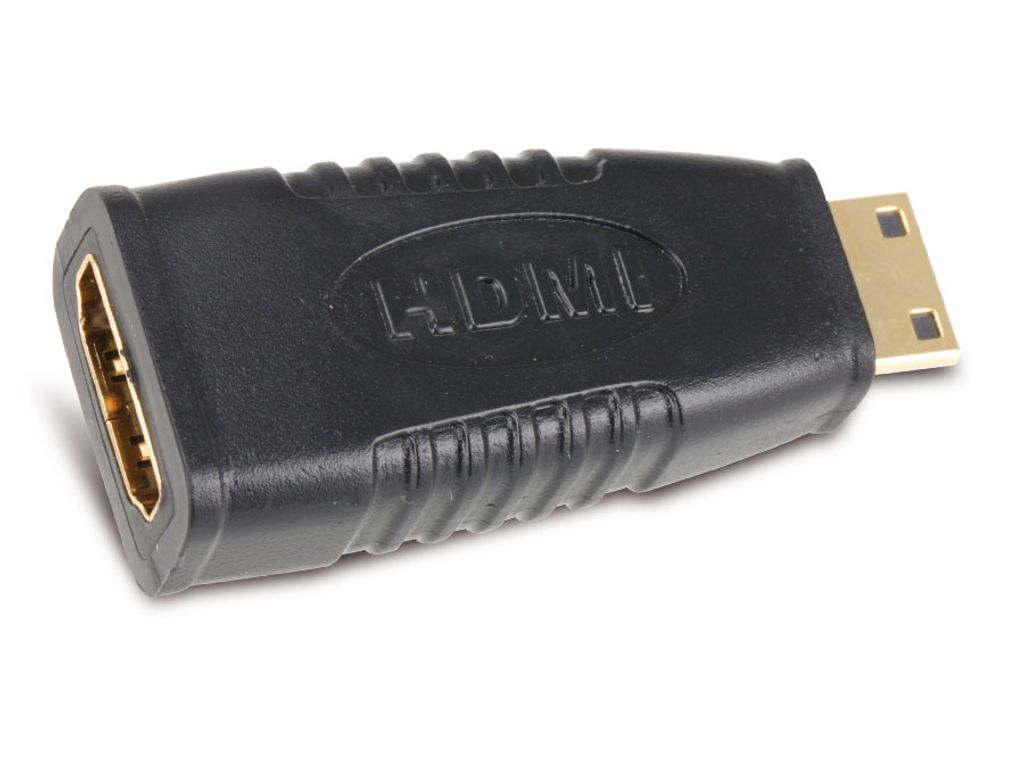 A black HDMI adapter with gold-plated connectors, shown on a white background.