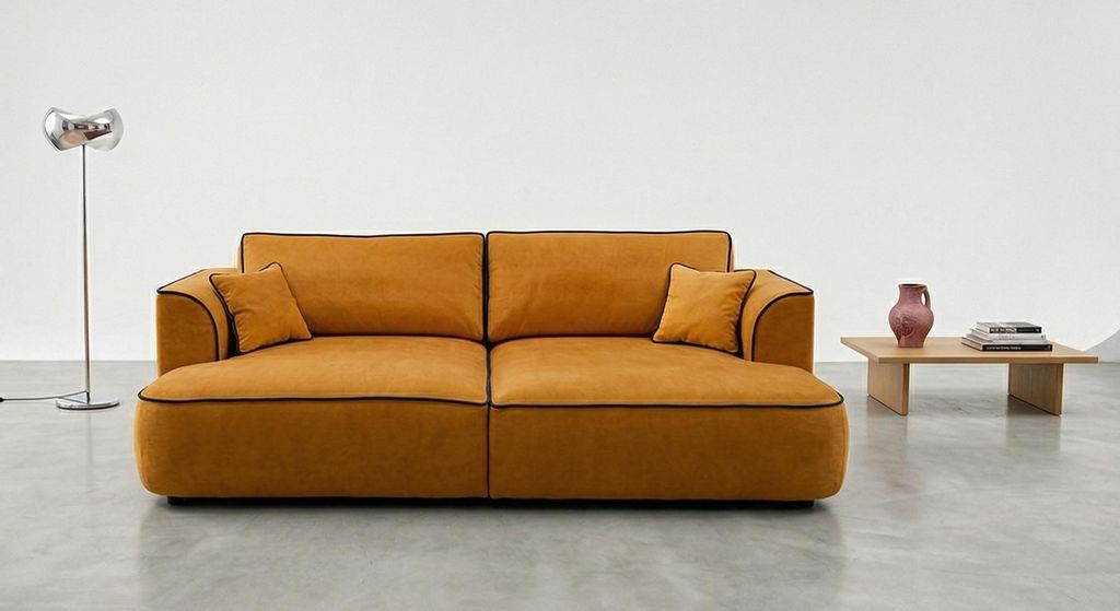 BIGSOFA COZI, Gelb mit dunkelblauem Keder, Matt Velvet Produktbild 