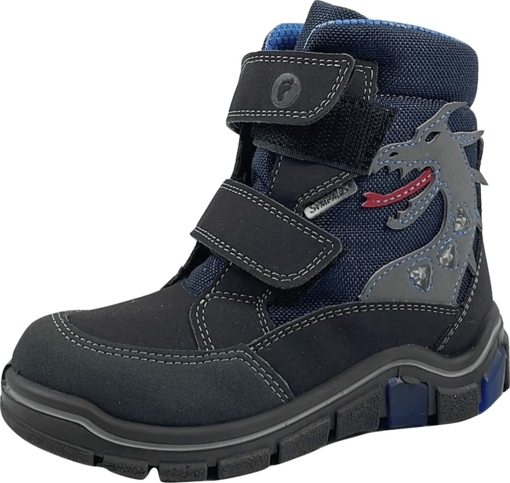 RICOSTA Boots GRISU von PEPINO cooler Drache mit Blinklicht HighTech/Textil Klettverschluss Warmfutter Jungen Grau/Blau Drachen Größe 33