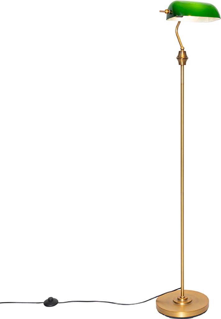 QAZQA - Klassisch I Antik Smarte Banker Stehleuchte I Stehlampe I Standleuchte I Lampe I Leuchte Bronze mit grünem Glas inkl. WiFi A60 Dimmer I Di...