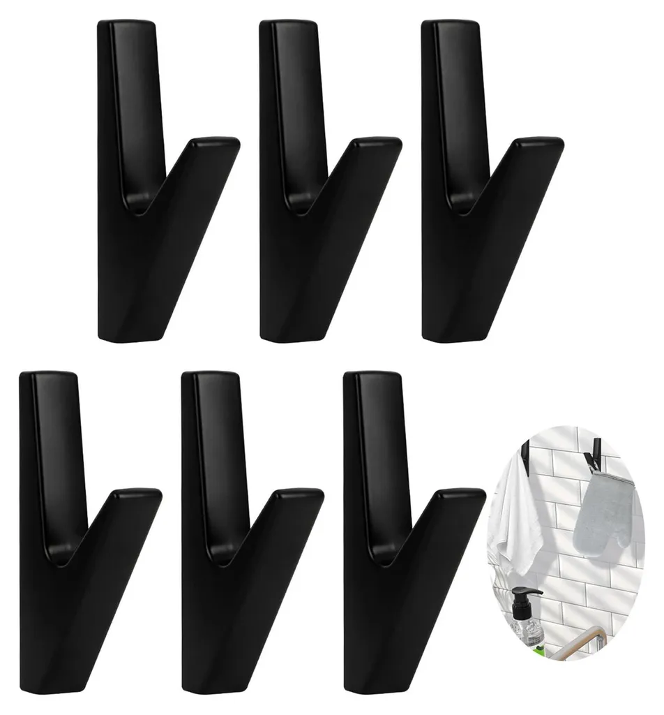 Lot de 6 patères noires en alliage de zinc robustes pour fixation murale
