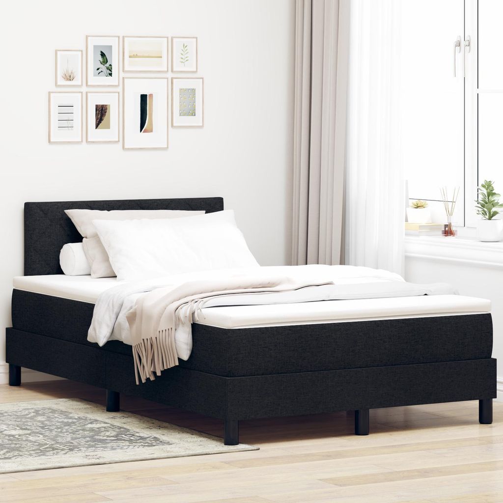 LED Boxspringbett mit Matratze Schwarz 120x190 cm Stoff, Design Möbel Klassische Betten Neu