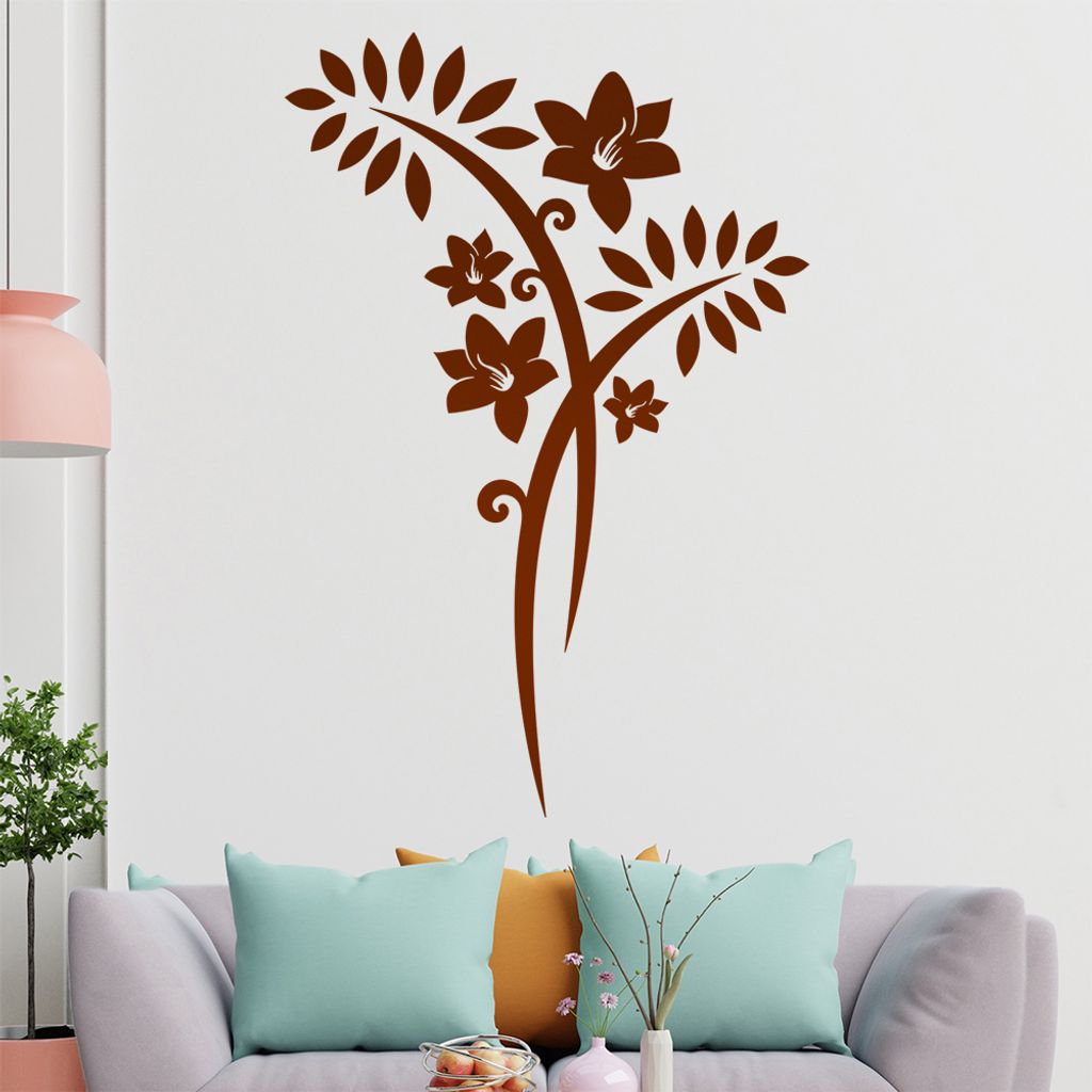 Blume - Linien Wandtattoo in 6 Größen - Wandaufkleber Wall Sticker - Dekoration, Küche, Wohnzimmer, Schlafzimmer, Badezimmer