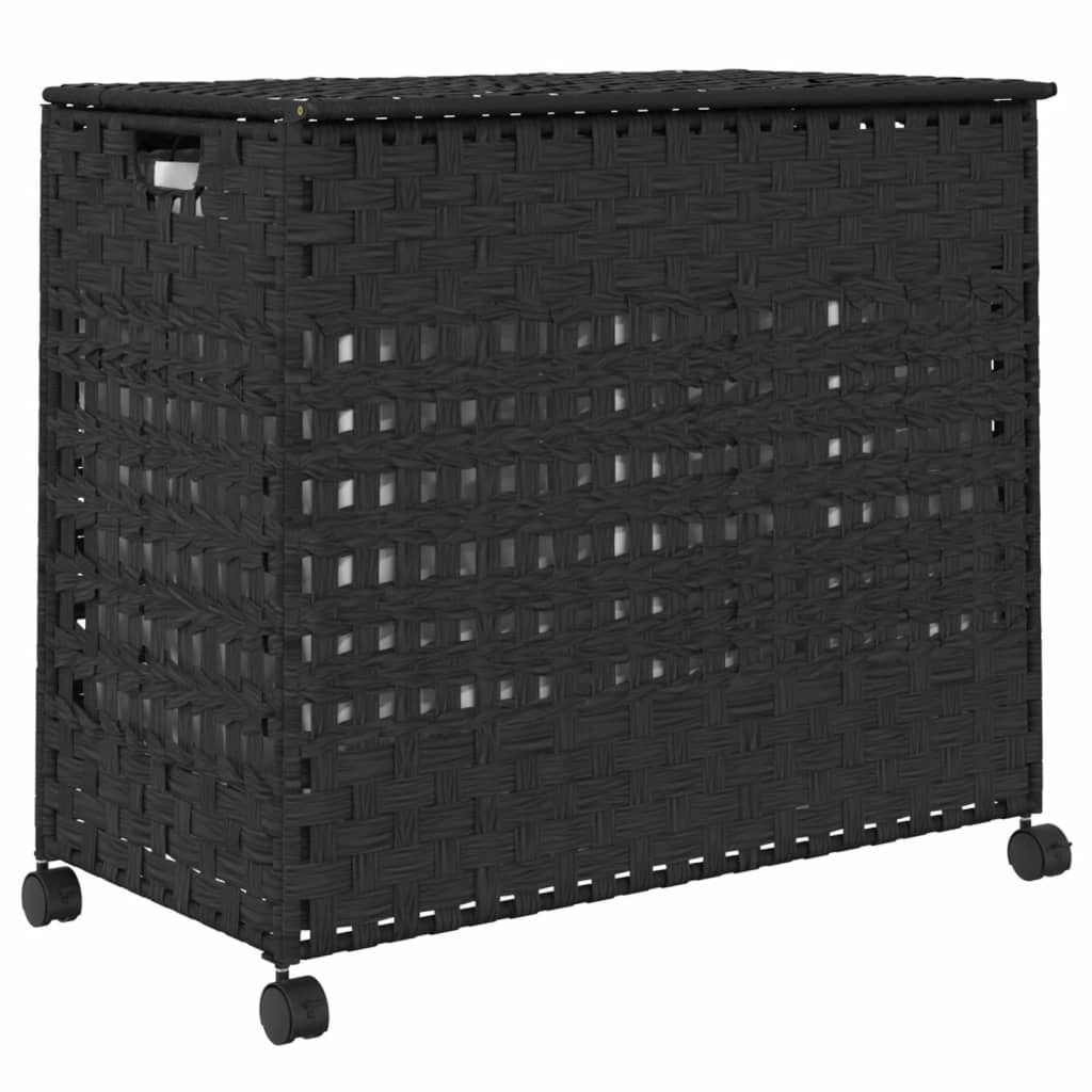 vidaXL Koš na prádlo s kolečky Black 66x35x60 cm Rattan Obrázek produktu 