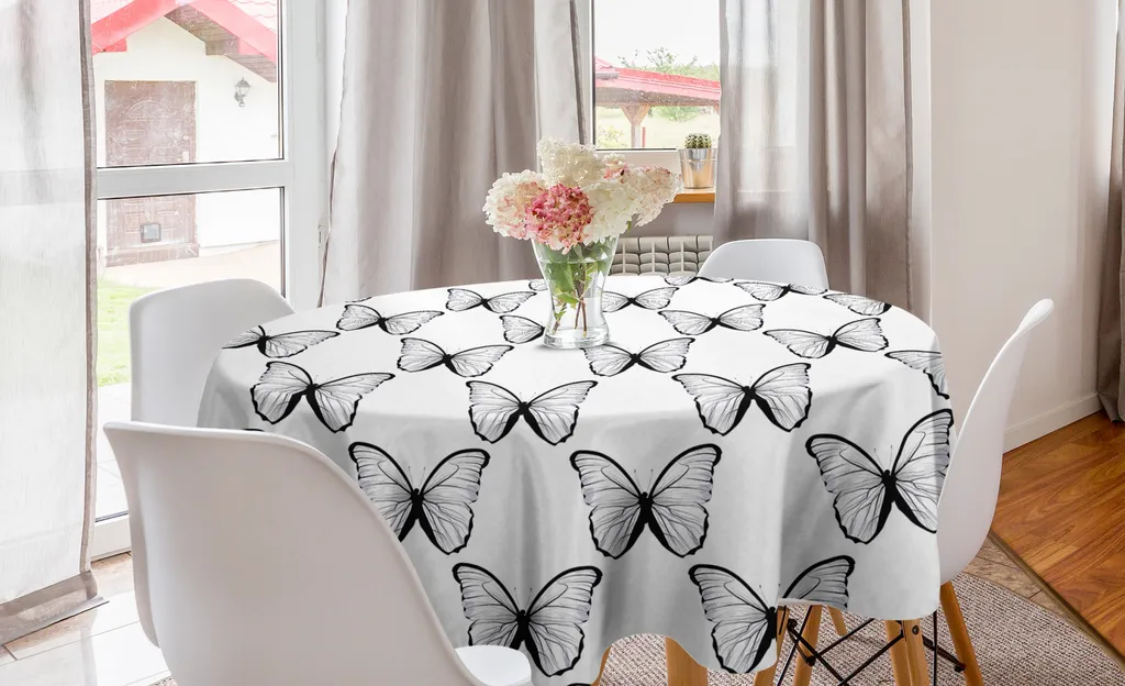 ABAKUHAUS Tovaglia rotonda primaverile, Butterfly Wings Freiheit, tovaglia circolare per sala da pranzo, decorazione cucina, 150 cm, bianco e nero