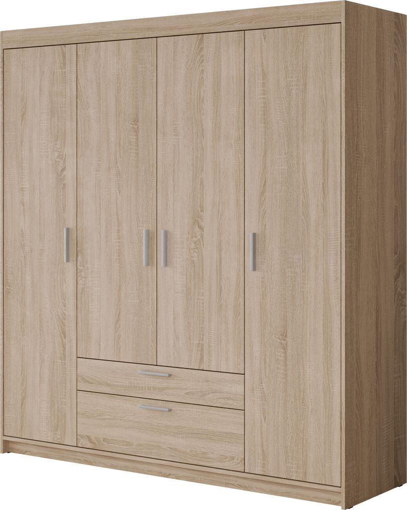 MIRJAN24 Kleiderschrank Elena 4D, Stilvoll Drehtürenschrank , Schlafzimmer Kollektion (Farbe: Eiche Sonoma, ohne Aufsatz)