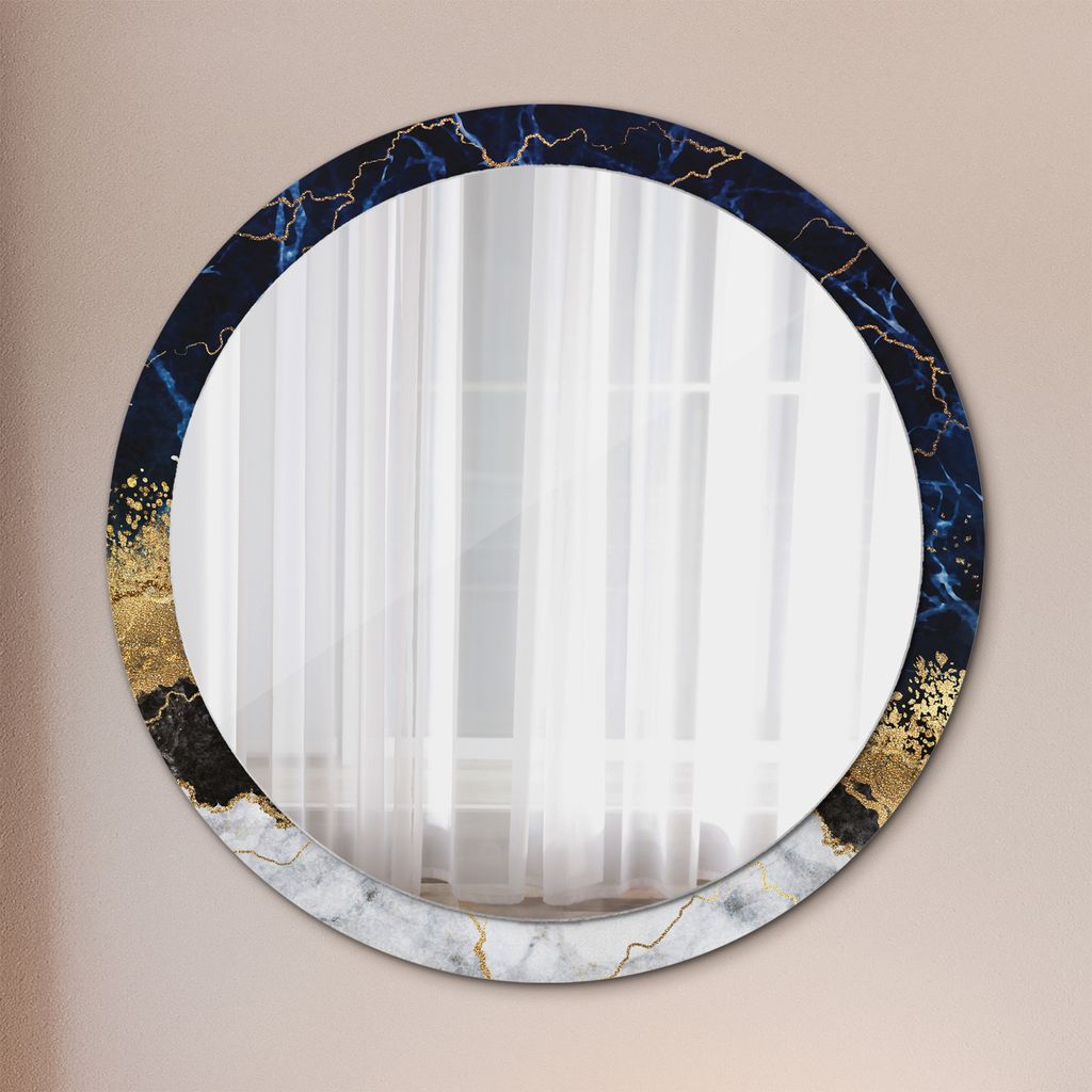 Spiegel - Mirror zum Wandspiegel Schlafzimmer – Schminkspiegel- blau Marmor- Ø100cm