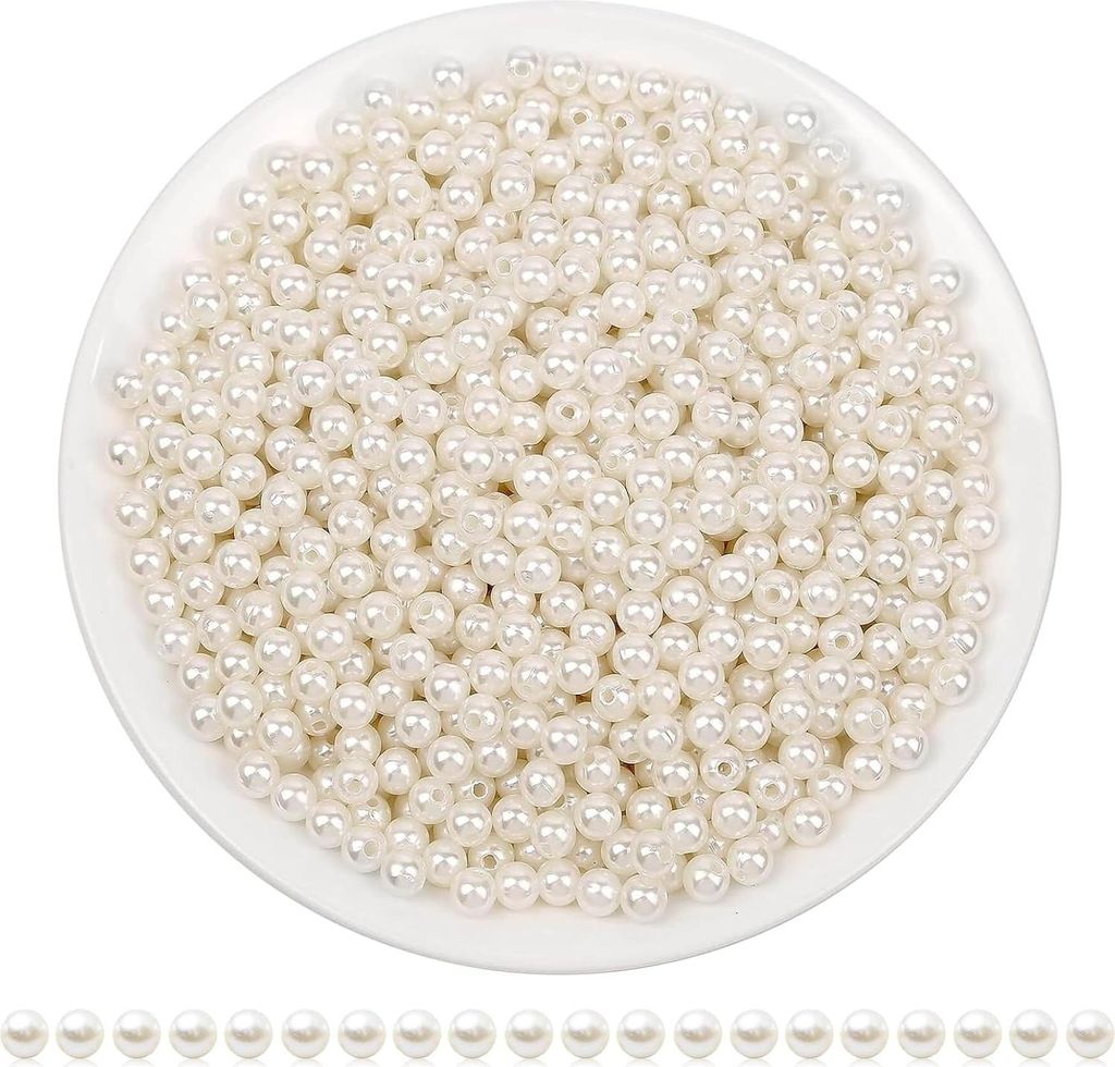 1000 Stück Perlen zum Basteln, cremefarben künstliche Perlen, 4 mm kleine zum Aufnähen auf Perlen mit Löchern für Schmuckherstellung, Armbänd...