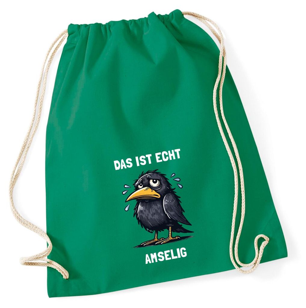 Huuraa Turnbeutel Das ist echt Amselig Amsel Meme 12 Liter Kelly Green Baumwolle Rucksack Geschenkidee
