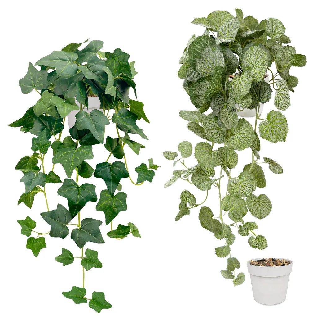 Lot de 2 lierres artificiels tombants avec pots déco verts de 60 cm