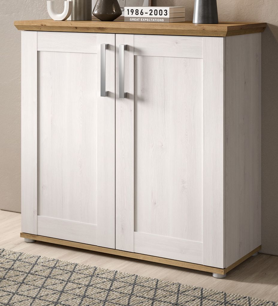 Kommode "Mirano" in weiß Lärche und Eiche Artisan Landhaus Sideboard 95 cm