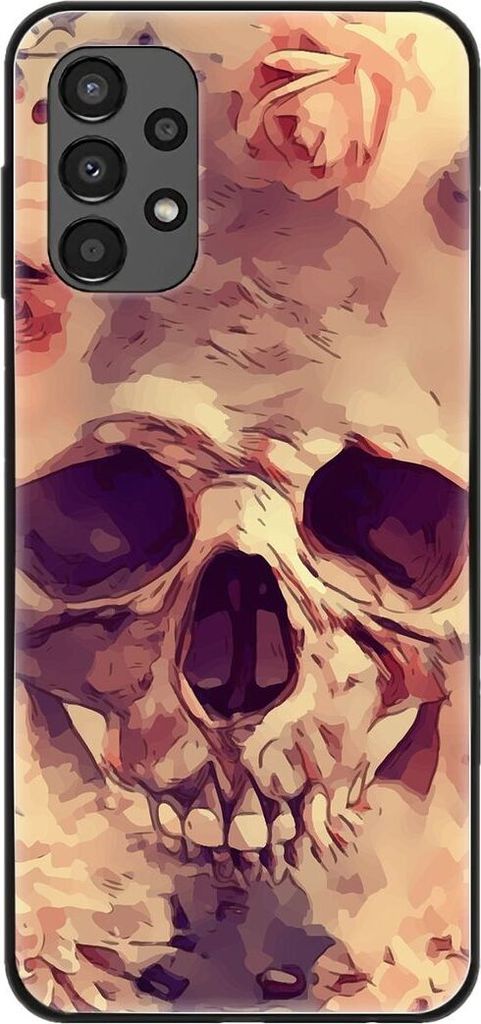 König Design Hülle kompatibel mit Samsung Galaxy A13 4G Kunststoff Soft Handyhülle - Handy Case Blumen Totenkopf