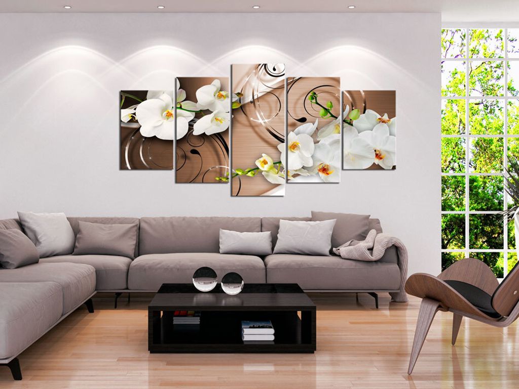 Akustikbild Blumen Orchidee 200x100 cm Bilder Akustikschaum Hochleistungsschallabsorber Schallschutz Leinwand 5 tlg Wandbild Raumakustik Schalldäm...