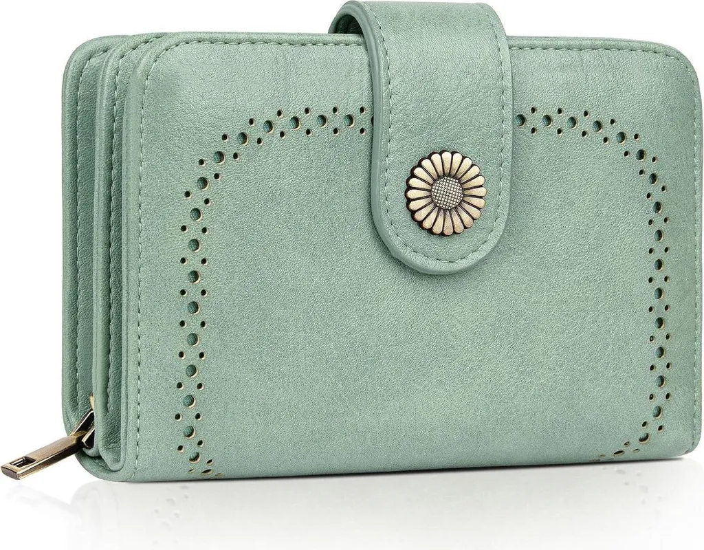 Grand Portefeuille Femme Voyage et Quotidien Cuir Vert Anti-RFID