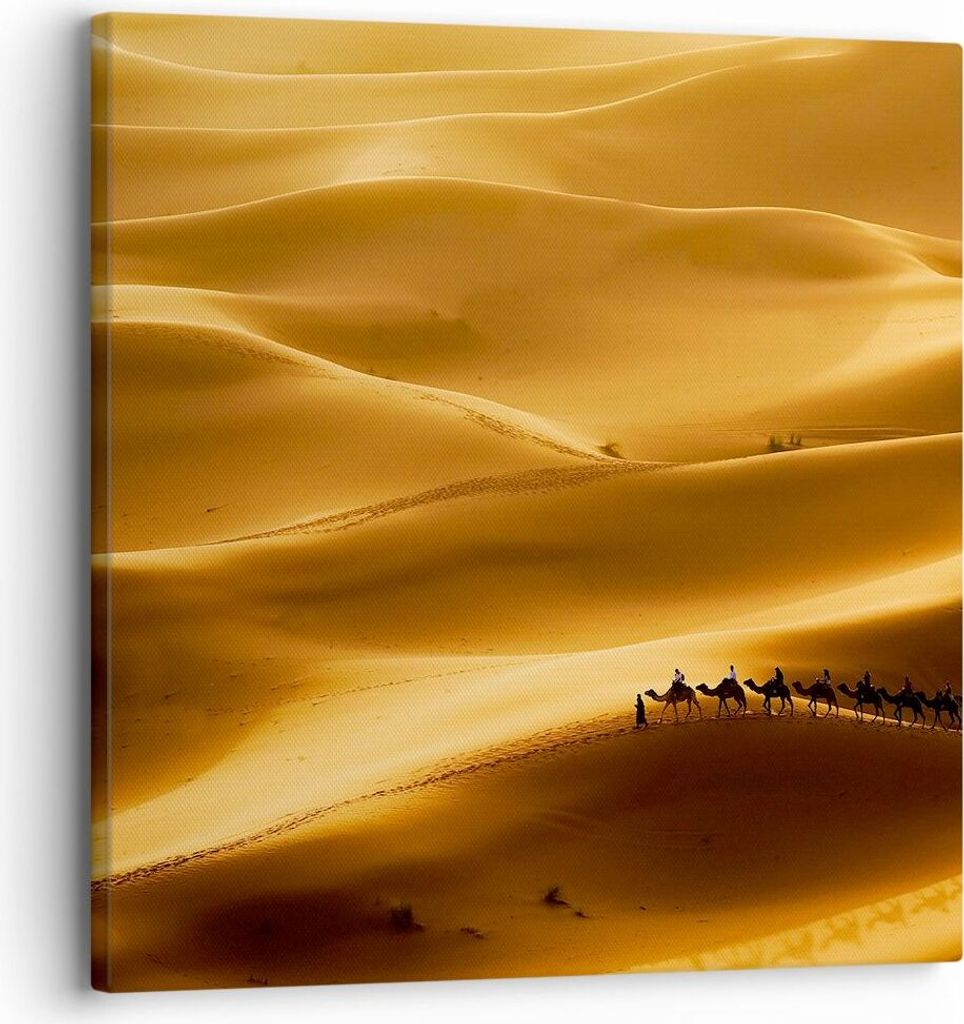 Bild auf Leinwand - Leinwandbild - Afrika Sahara Kamel Landschaft - 30x30cm - Wand Bild - Wanddeko - Leinwanddruck - Bilder - Kunstdruck - Wanddeko...