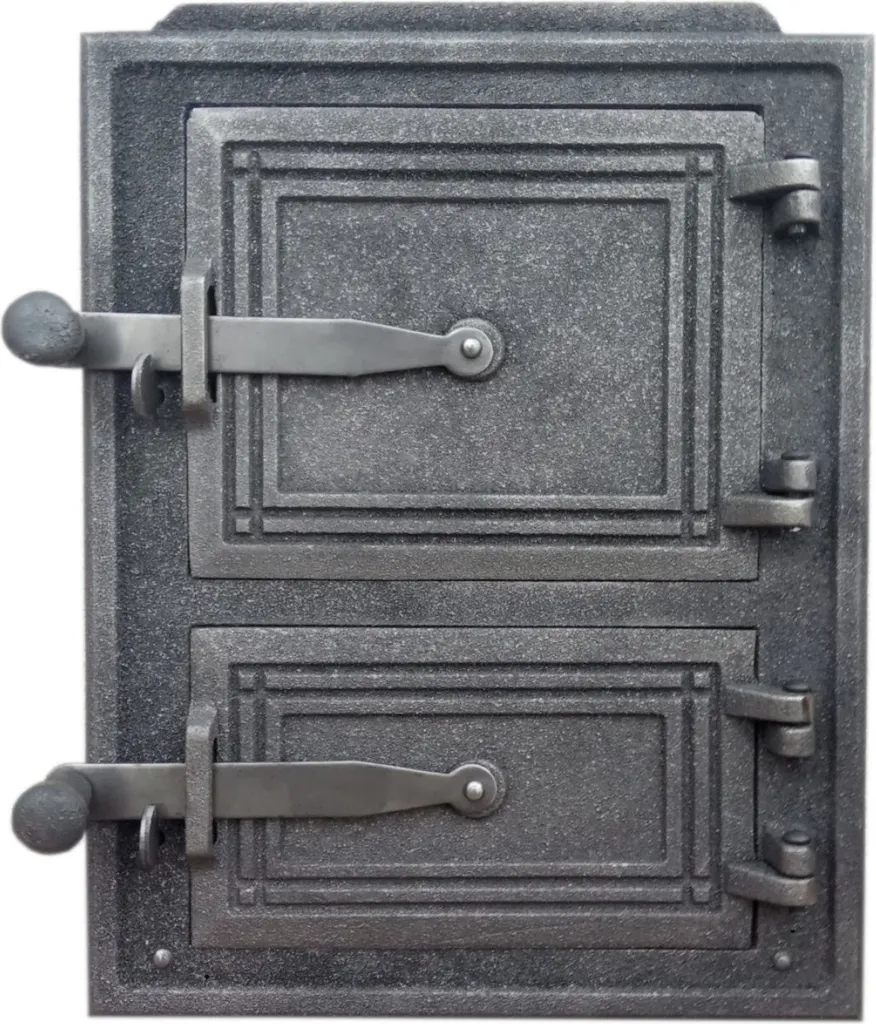 Porte de four en fonte noire robuste pour cheminée et fumoir 45x35cm